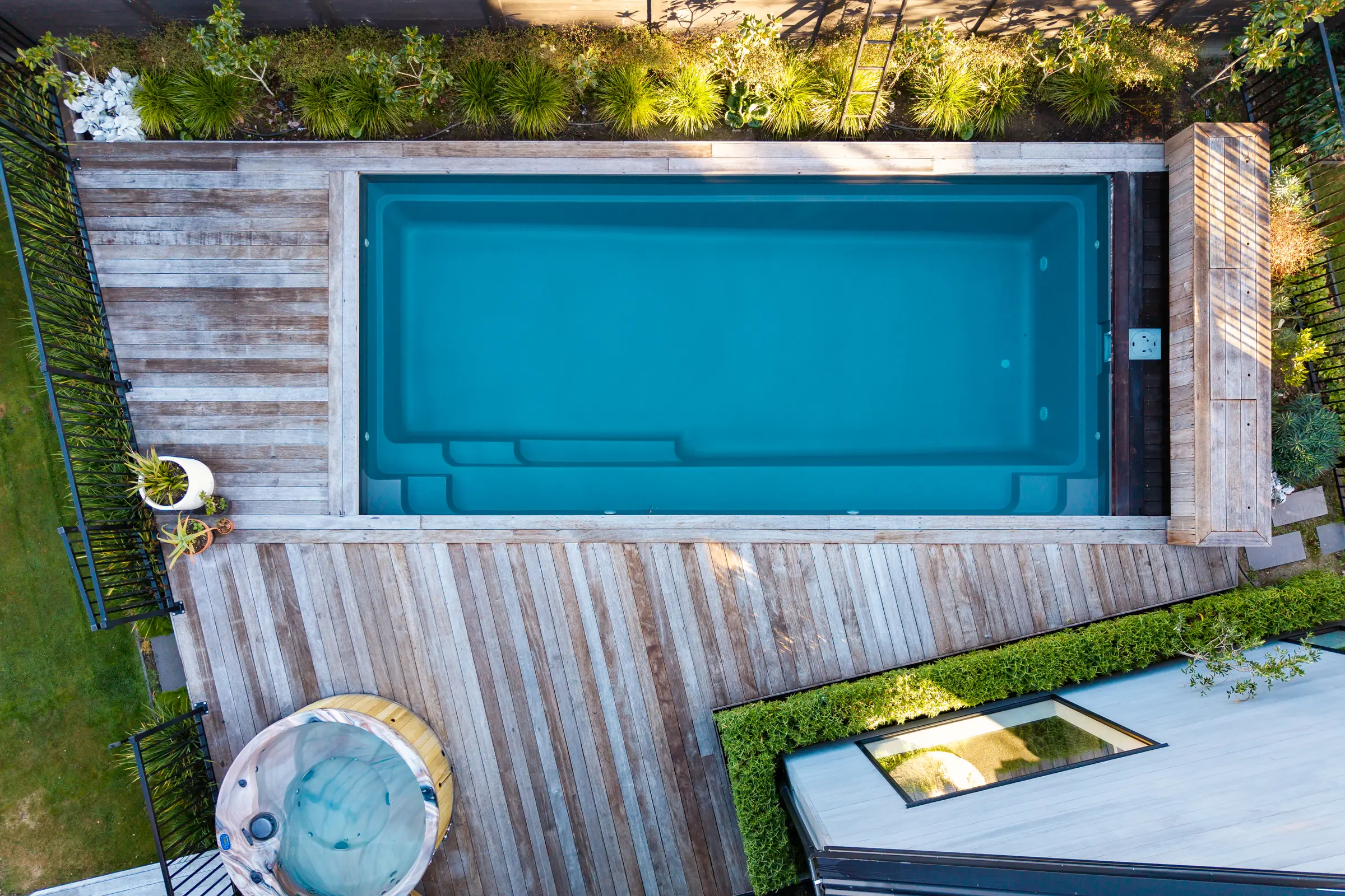 A Leisure Pool installed by Dupont Pools, from above